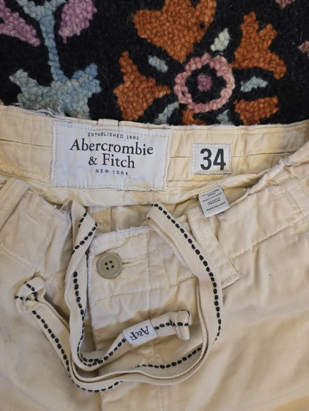 🔥🔥Y2K Abercrombie & Fitch Men's Cream Cotton Drawstring Shorts🔥🔥 Size 34